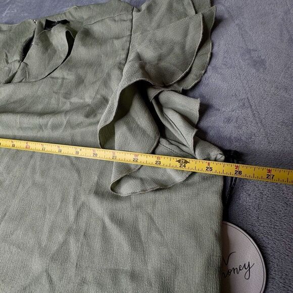 Milk & Honey Sz 3X Women's Blouse Army Green Flutter Ruffle Sleeve Top Shirt - Picture 12 of 13